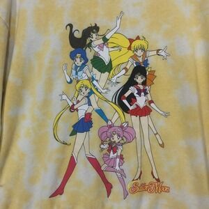 Sailor Moon Yellow‎ Tie Dye Graphic Print Crew Neck Sweatshirt Anime L/XL
